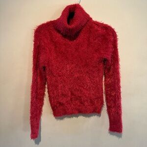 bebe Fuzzy Red Cowl Neck Sweater